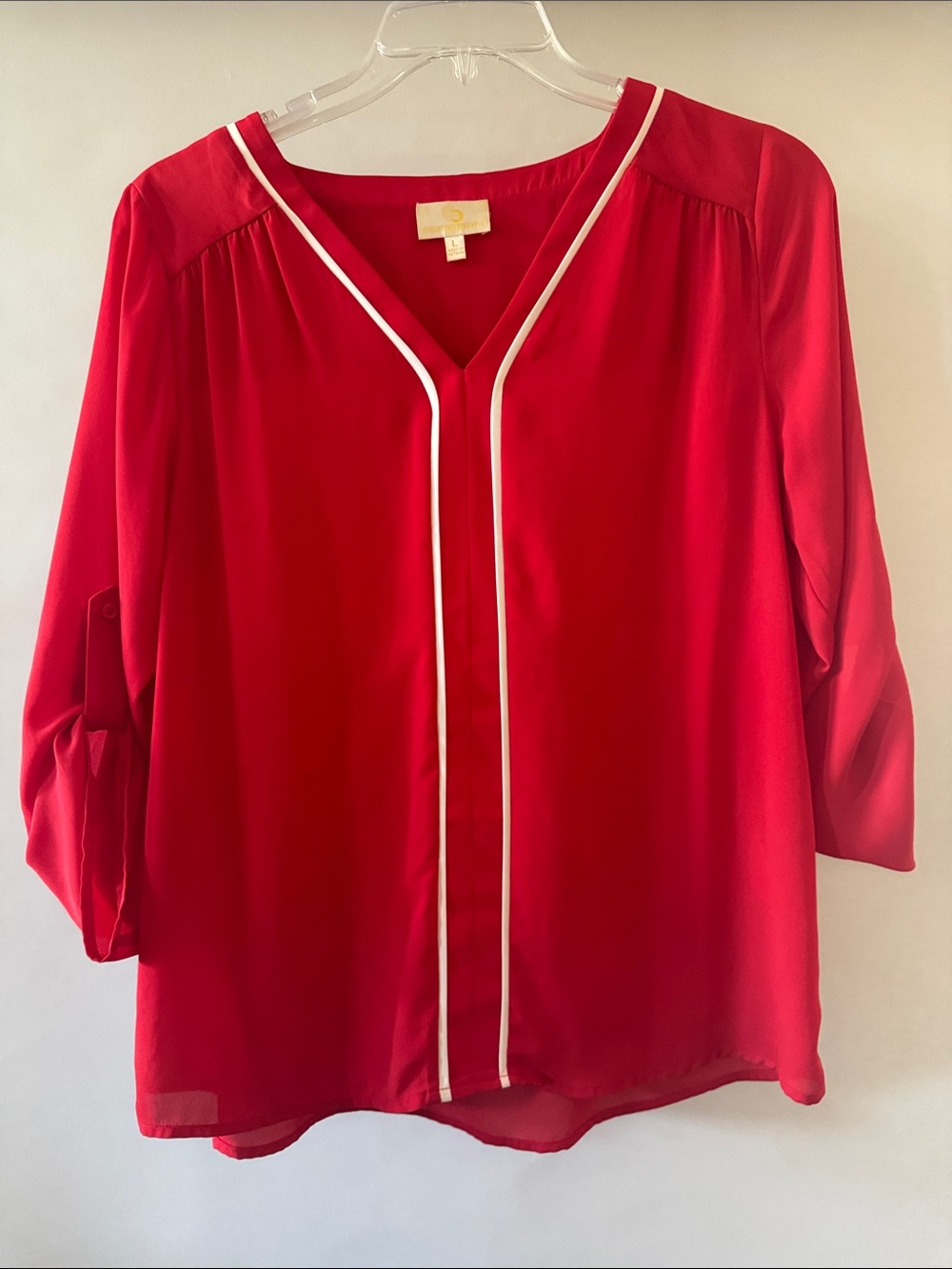 Collective Concepts Red Blouse with White Piping
